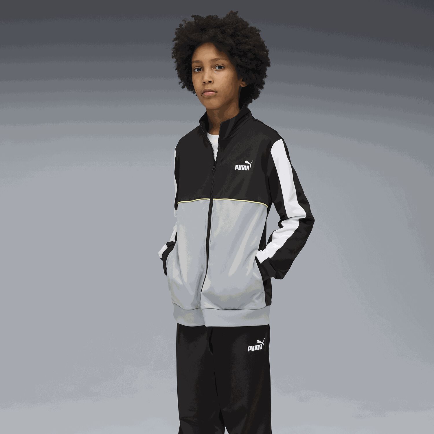 Boys Black & Grey Logo Tracksuit, 1, hi-res