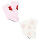 Baby Girls Pink & Ivory Flower Socks ( 2 Pack ), 1, hi-res