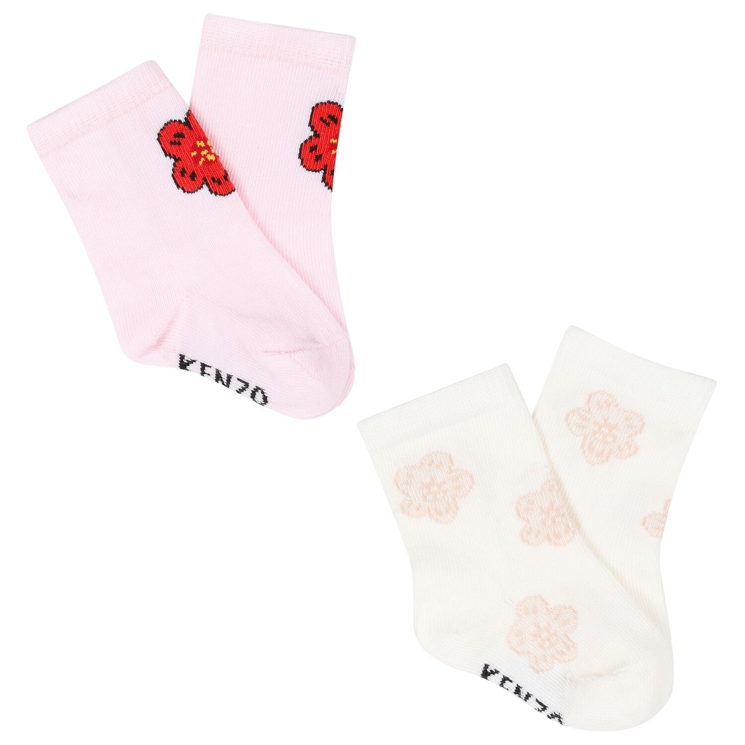 Baby Girls Pink & Ivory Flower Socks ( 2 Pack ), 1, hi-res