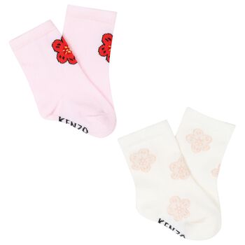 Baby Girls Pink & Ivory Flower Socks ( 2 Pack )