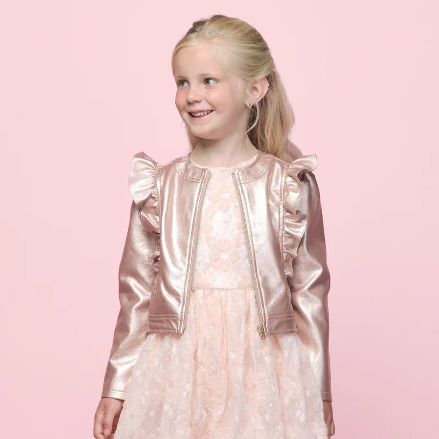 Girls Pink Flower Tulle Dress, 1, hi-res image number null