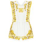 Baby Girls White & Yellow Majolica Romper, 1, hi-res