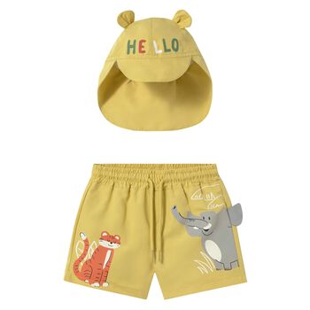Younger Boys Yellow Swim Shorts & Hat Set