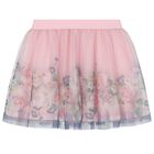 Girls Pink Floral Tulle Skirt, 1, hi-res