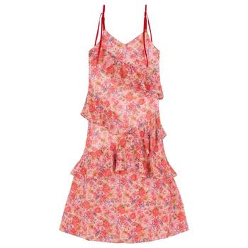 Girls Pink Floral Ruffle Maxi Dress
