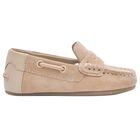Younger Boys Beige Suede Leather Moccasins, 1, hi-res