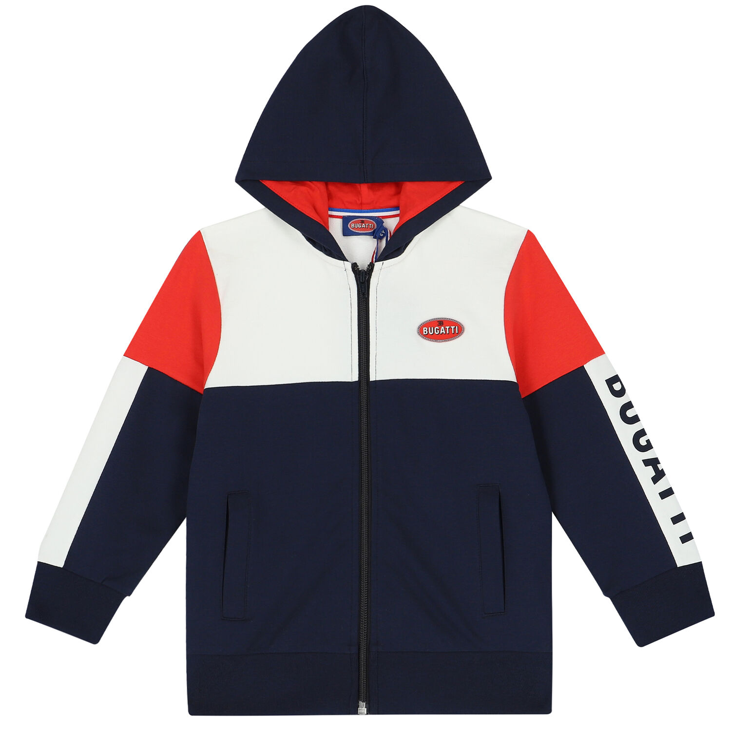 Boys Navy, White & Red Logo Zip Up Top, 1, hi-res image number null
