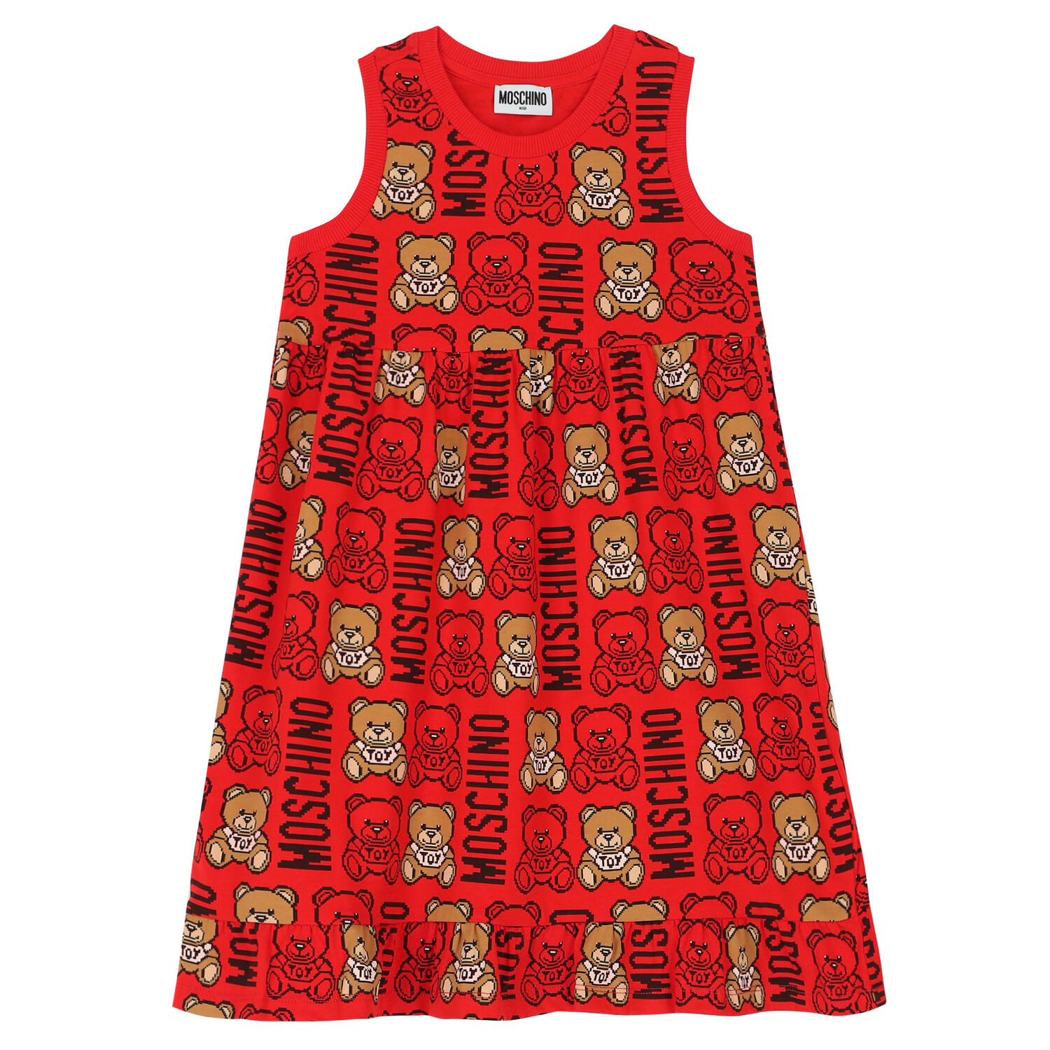 Girls Red Teddy Logo Dress, 2, hi-res