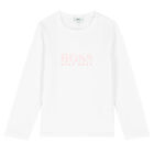 Baby Girls White Logo Long Sleeve Top, 1, hi-res