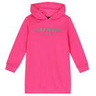 Girls Pink Logo Hooded Dress, 2, hi-res