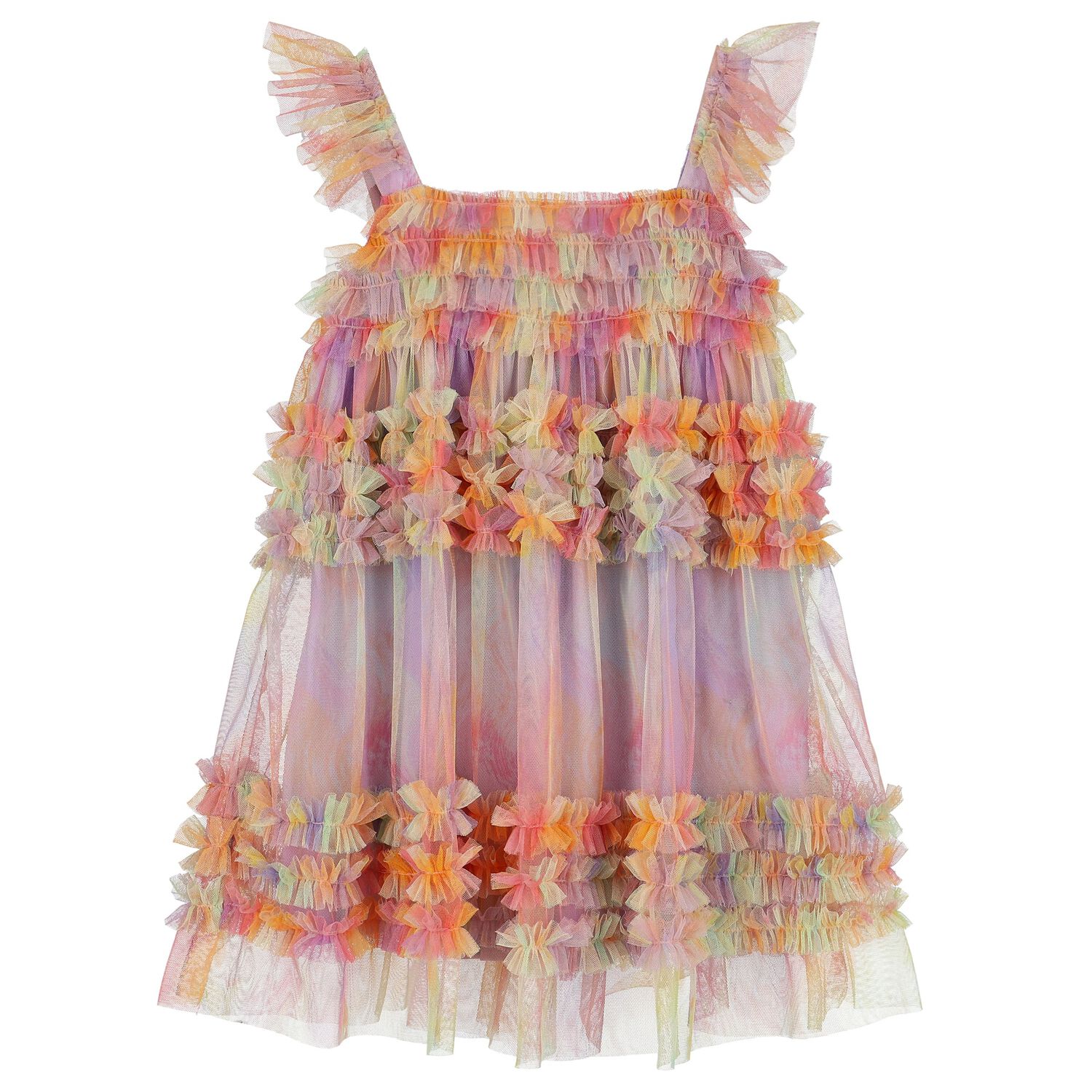 Girls Multi-Coloured Tulle Ruffle Tie-Dye Dress, 1, hi-res image number null