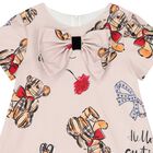 Girls Beige Teddy Bear Bow Dress, 1, hi-res