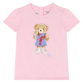 Baby Girls Pink Cotton Bear T-Shirt