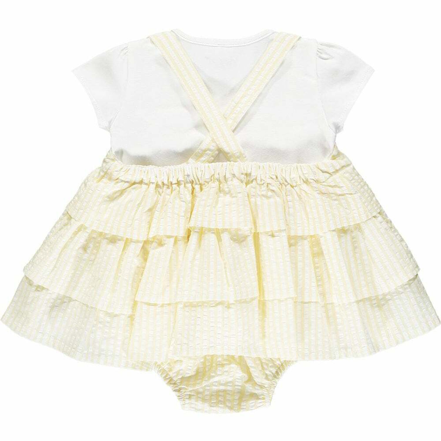 Baby Girls White & Yellow Stripes Romper Set, 1, hi-res