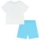 Boys White & Blue Fish Shorts Set, 1, hi-res