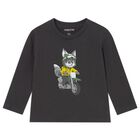 Younger Boys Black Fox Long Sleeve Top, 2, hi-res
