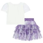 Girls White & Purple Skirt Set, 1, hi-res