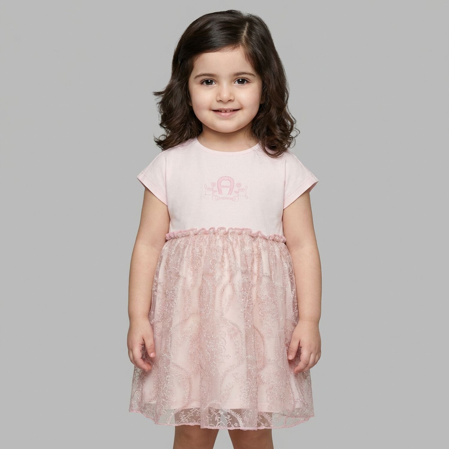 Younger Girls Pink Logo Dress, 2, hi-res