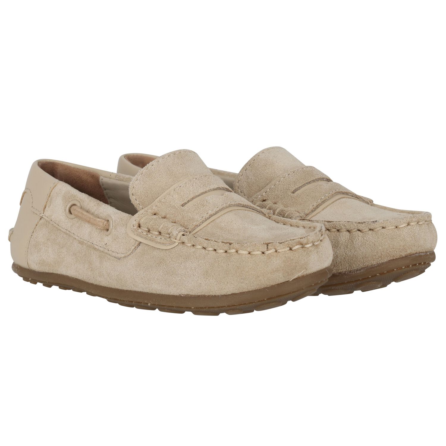 Boys Beige Suede Leather Moccasins , 1, hi-res