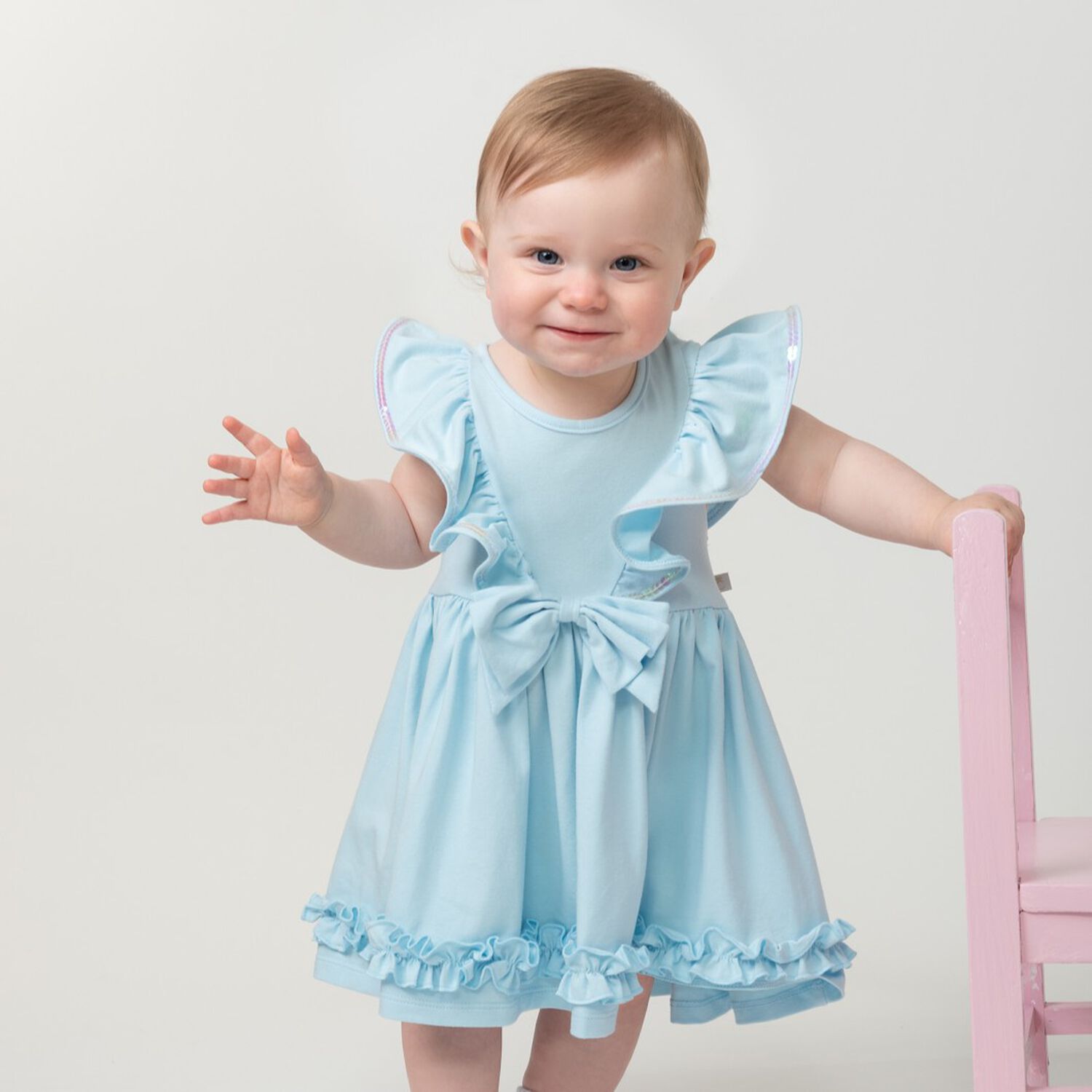 Baby Girls Blue Ruffle Dress, 1, hi-res image number null