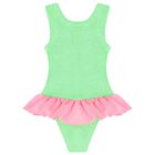 Girls Green & Pink Ruffle Crinkle Swimsuit, 3, hi-res