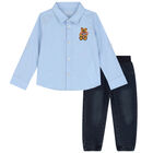 Baby Boys Blue & Navy Logo Trousers Set, 1, hi-res