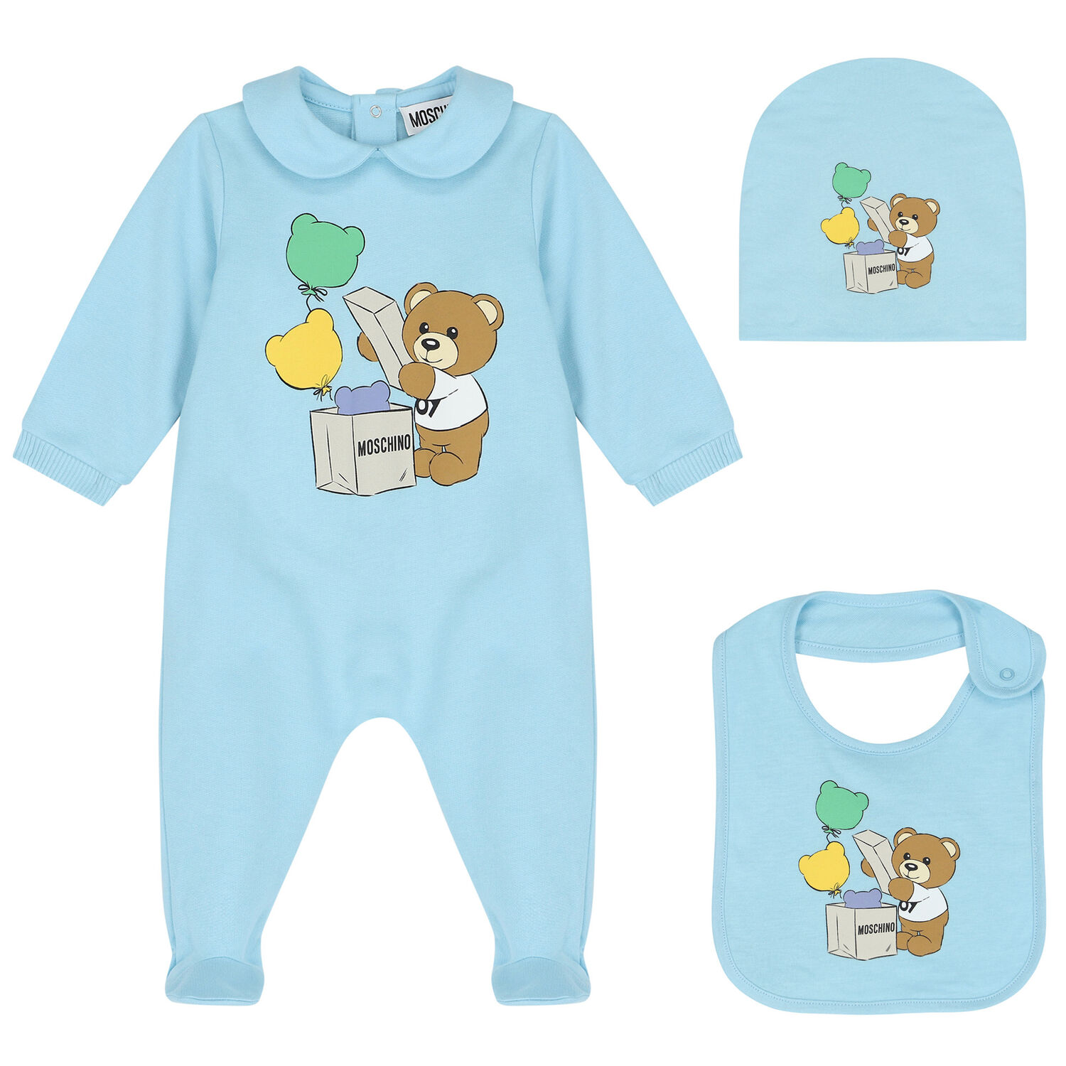 Blue Teddy Bear Logo Babygrow Gift Set, 3, hi-res