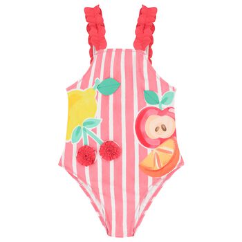 Younger Girls Red Striped Swimsuit