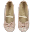Girls Beige Embellished Bow Shoes, 1, hi-res