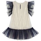 Girls Gold & Navy Blue Stars Tulle Dress, 1, hi-res