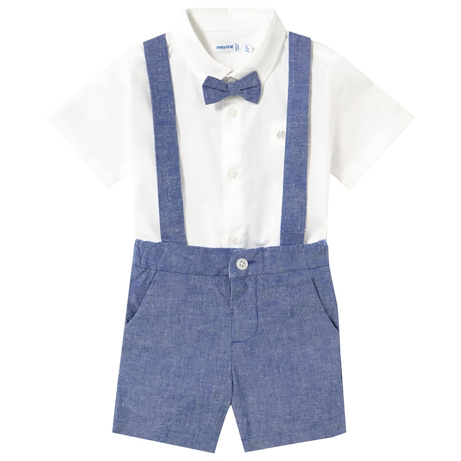 Younger Boys Navy Blue & Ivory Shorts Set, 3, hi-res