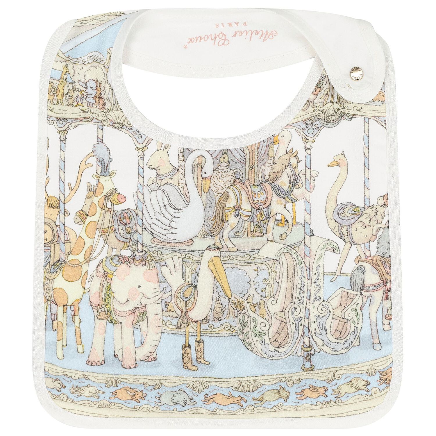 Baby Boys Ivory & Blue Carousel Carr&eacute; Swaddle & Bib Gift Set, 1, hi-res