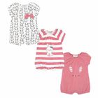 Girls Pink & White Rompers (3 Pack), 1, hi-res
