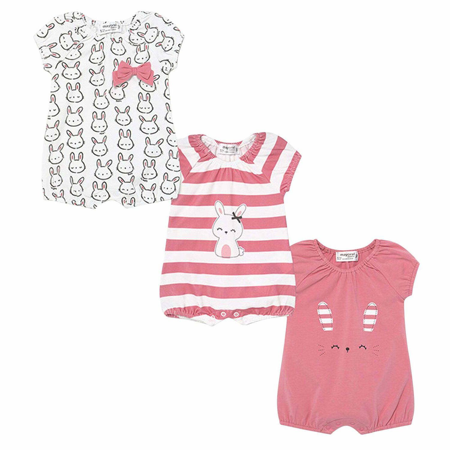 Girls Pink & White Rompers (3 Pack), 1, hi-res