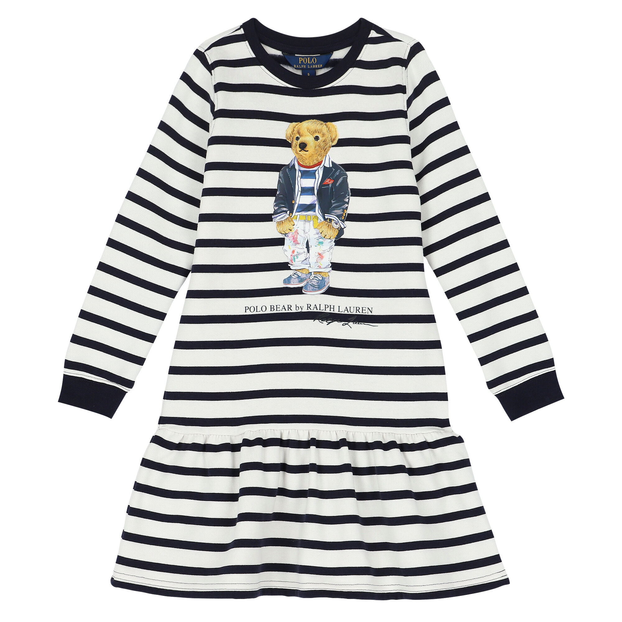 Ralph Lauren Girls White Navy Striped Dress Junior Couture UK