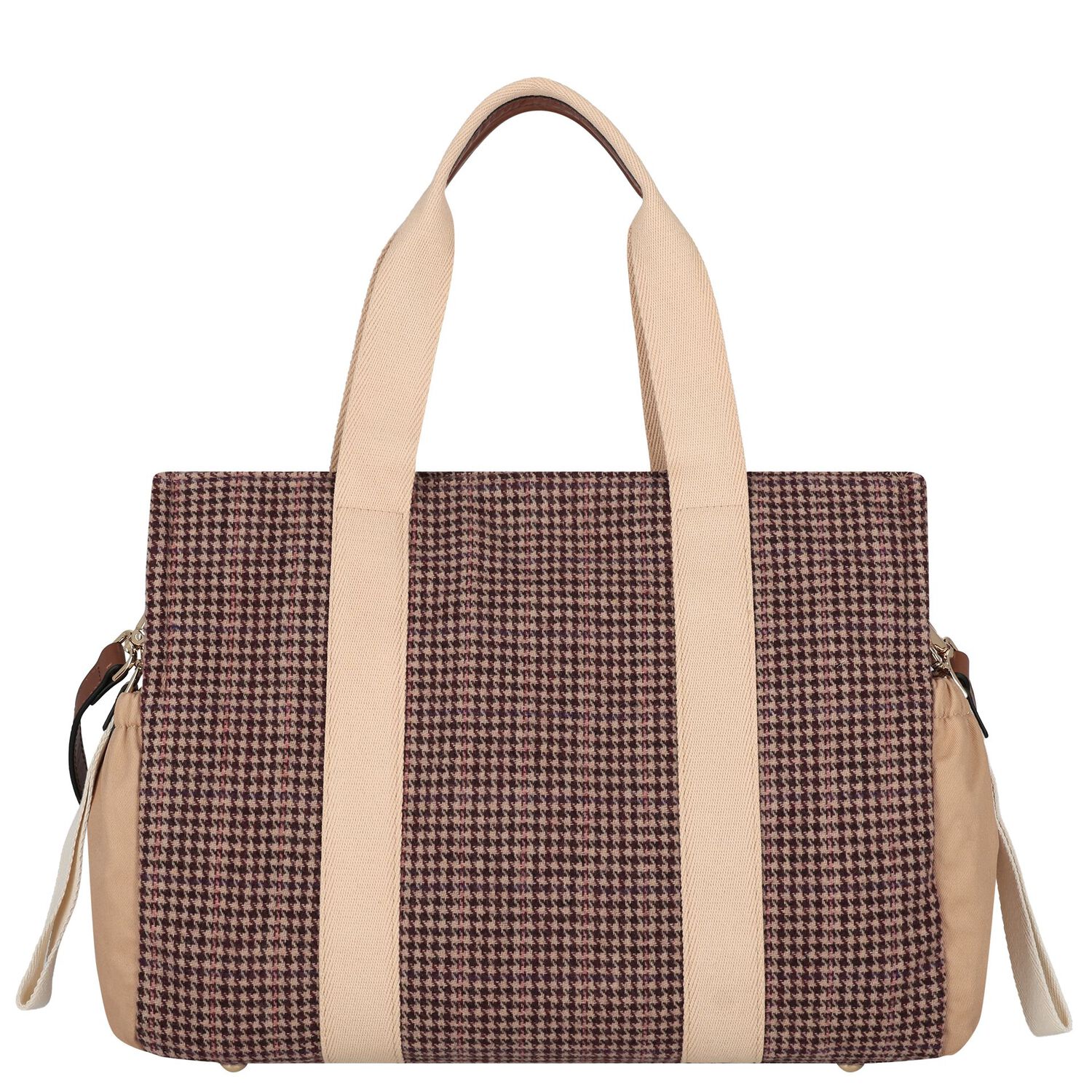 Beige Houndstooth Check Baby Changing Bag ( 41cm ), 1, hi-res
