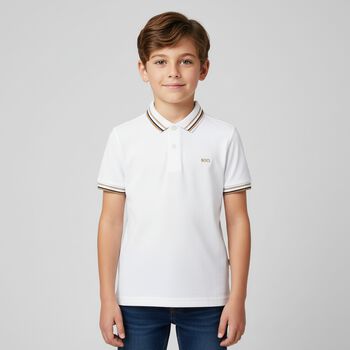 Boys White Logo Polo Shirt