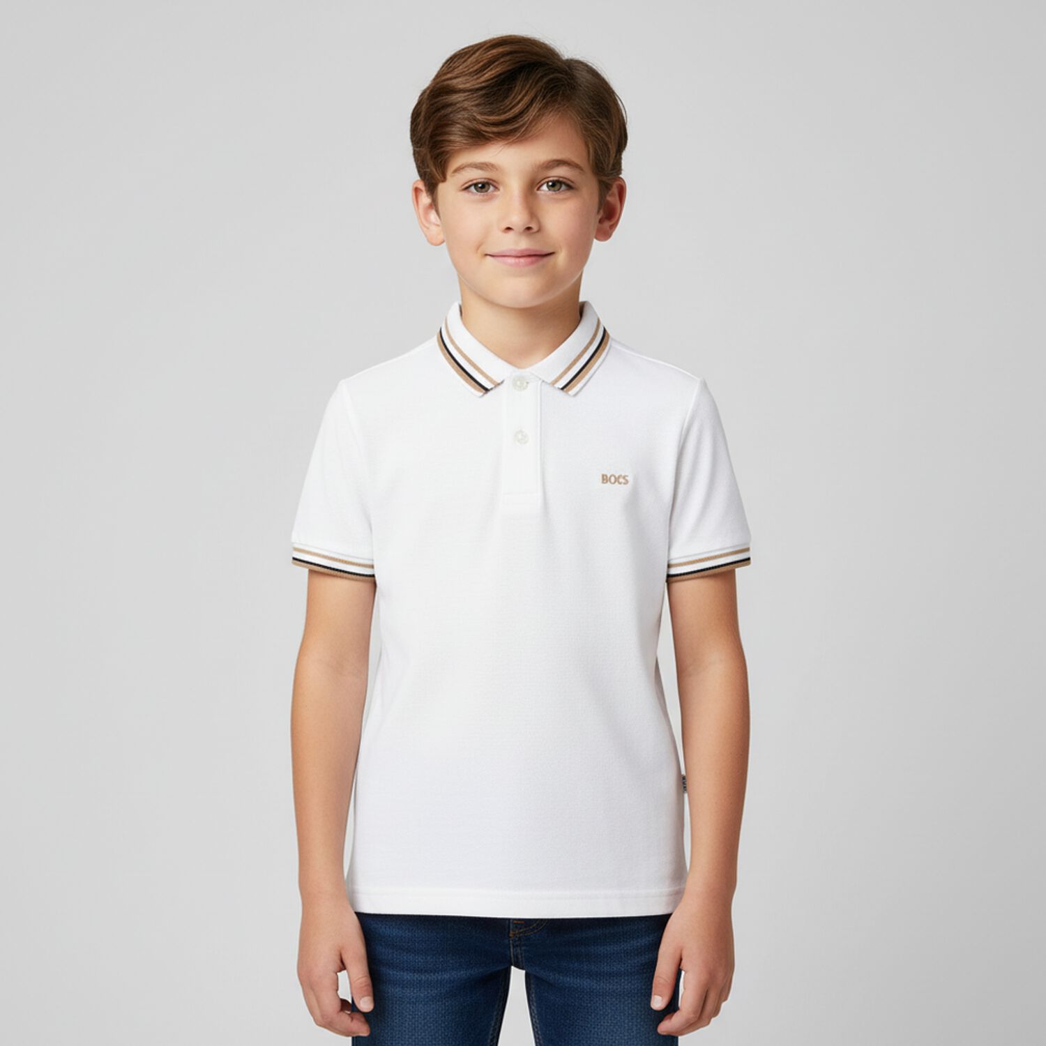 Boys White Logo Polo Shirt, 1, hi-res image number null