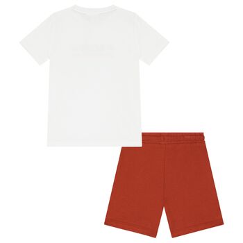 Boys White & Orange Logo Shorts Set