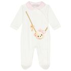 Baby Girls Ivory & Pink Teddy Bear Babygrow, 1, hi-res