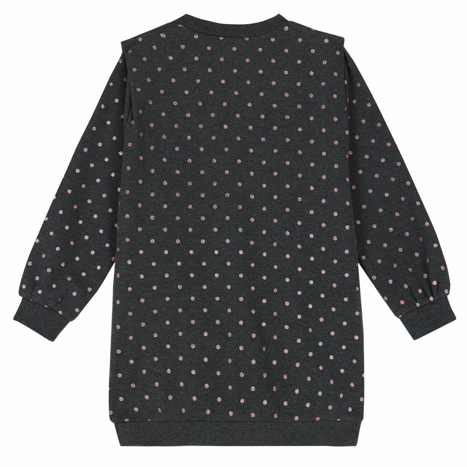 Girls Grey Dots Sweatshirt Dress, 1, hi-res