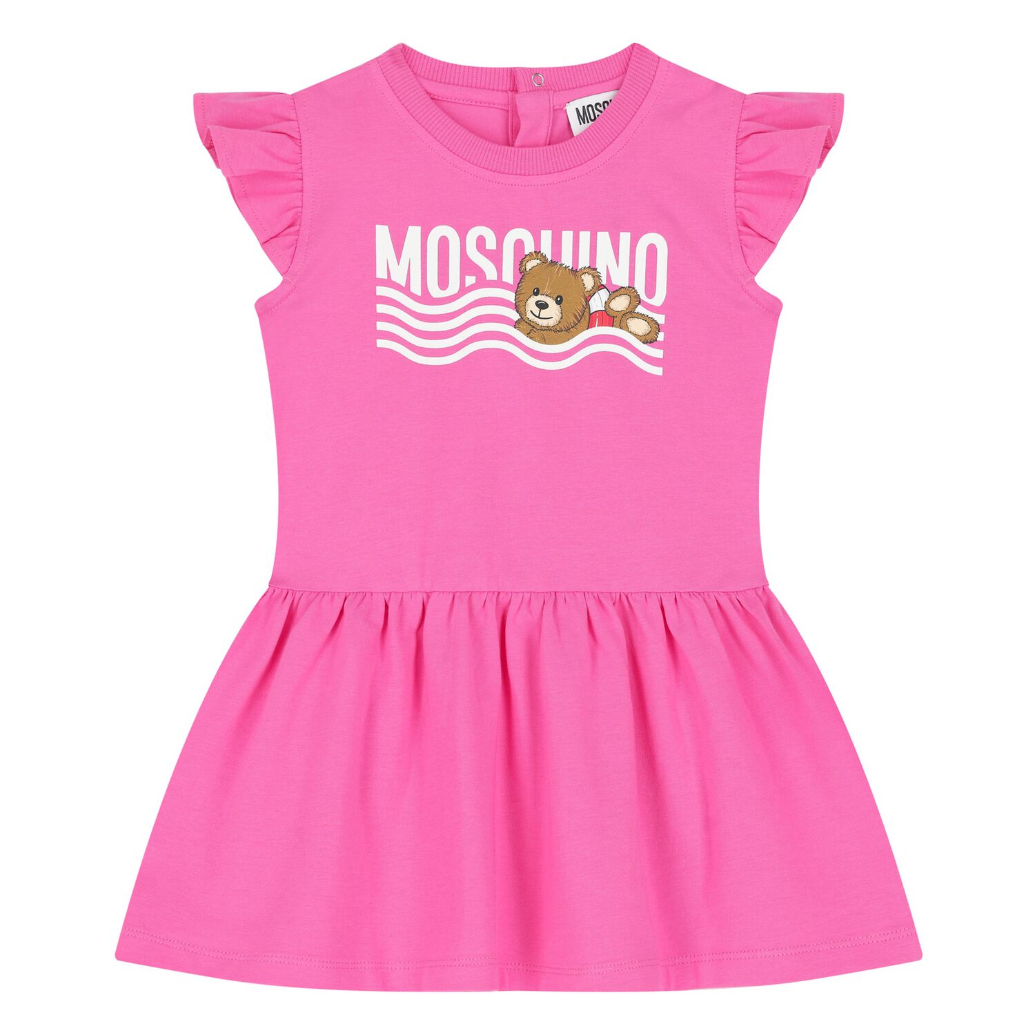 Younger Girls Pink Teddy Bear Logo Dress, 2, hi-res image number null
