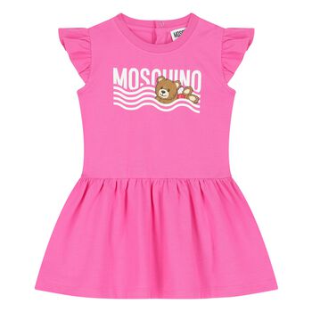 Younger Girls Pink Teddy Bear Logo Dress