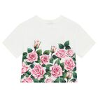 Girls Ivory & Pink Rose T-Shirt, 1, hi-res