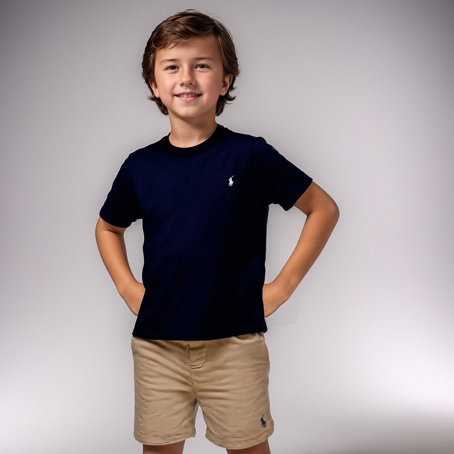 Boys Beige Logo Shorts, 2, hi-res