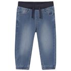 Younger Boys Blue Denim Joggers, 1, hi-res