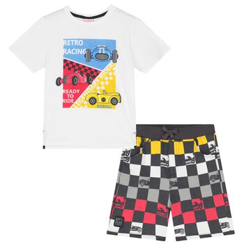 Boys White & Grey Hot Wheels Shorts Set