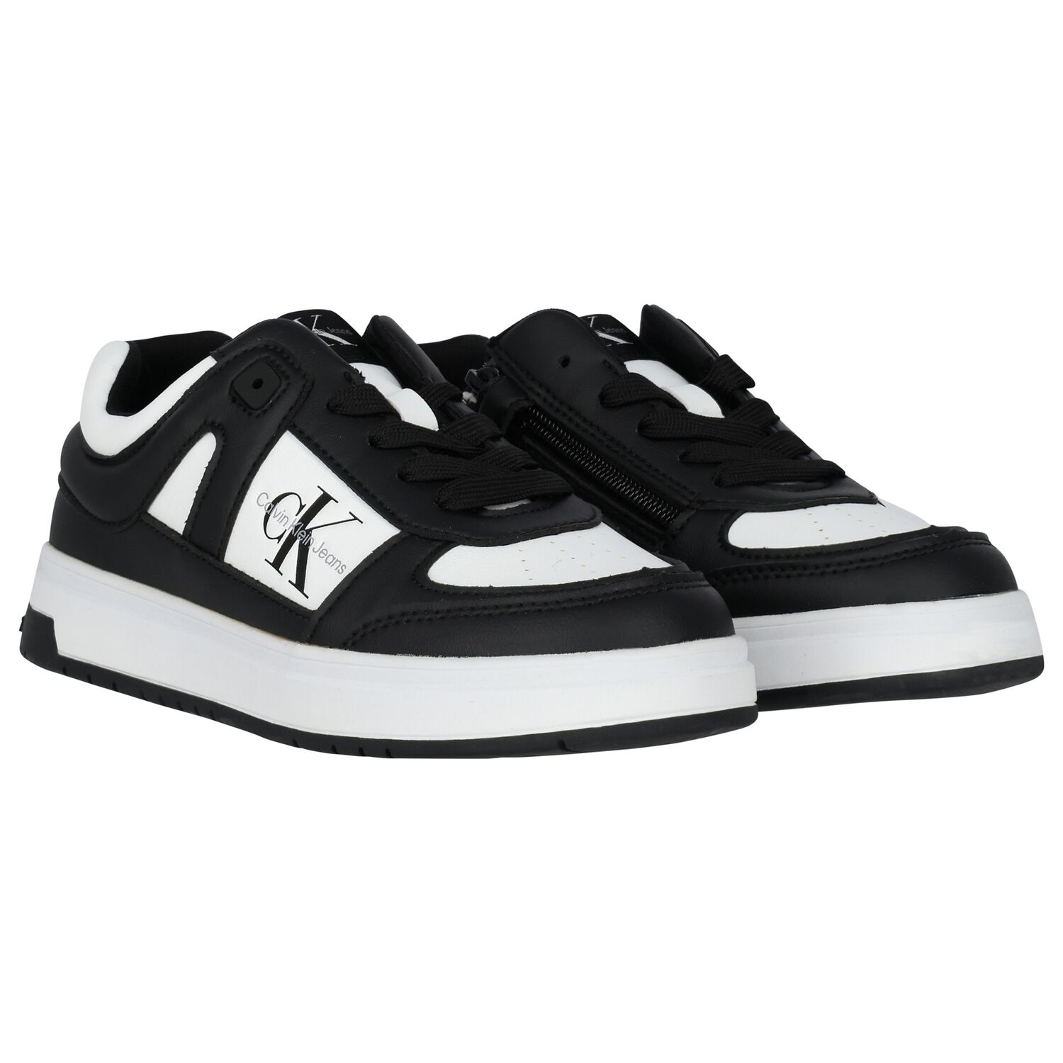 Boys White & Black Logo Trainers, 1, hi-res