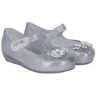 Younger Girls Silver Flower Jelly Shoes, 3, hi-res