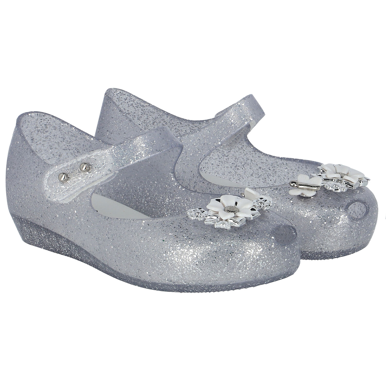 Younger Girls Silver Flower Jelly Shoes, 3, hi-res image number null